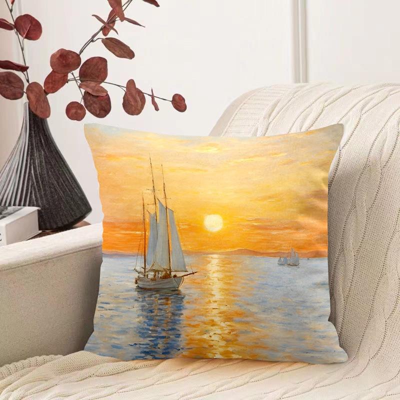 Oil Painting Water Lily Pattern Decorative Pillowcase Living Room Bedroom Square Cushion Pillowcase