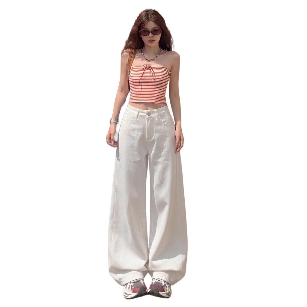 Damen Off-White Jeans mit weitem Bein: Modische, alterslos wirkende lockere Passform für Frühjahr/Sommer Freizeitkleidung