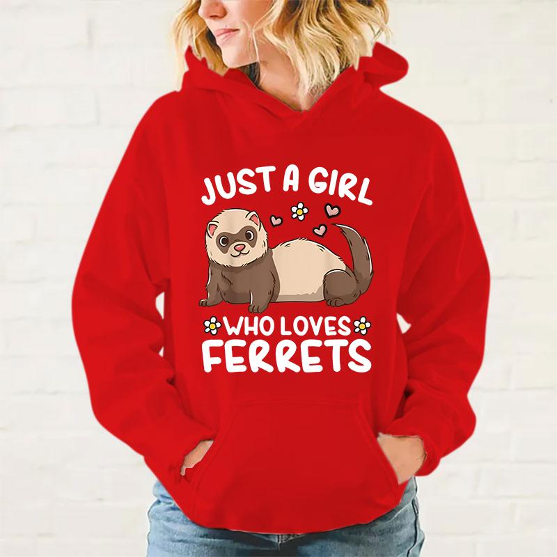 Autumn Winter Casual Just A Girl Who Loves Ferrets Print Hoodies Solid Color Long Sleeve Hooded Pullovers Plus Size Sweatshirts