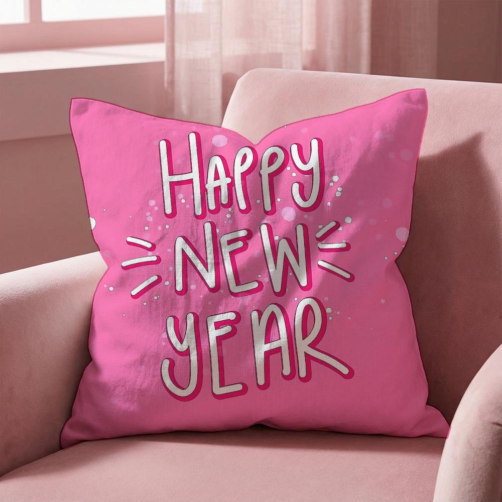 Holiday New Years Day Cushion Cover MultiScene Pillow Cover for Home Car Reversible Soft Durable for Daily Use