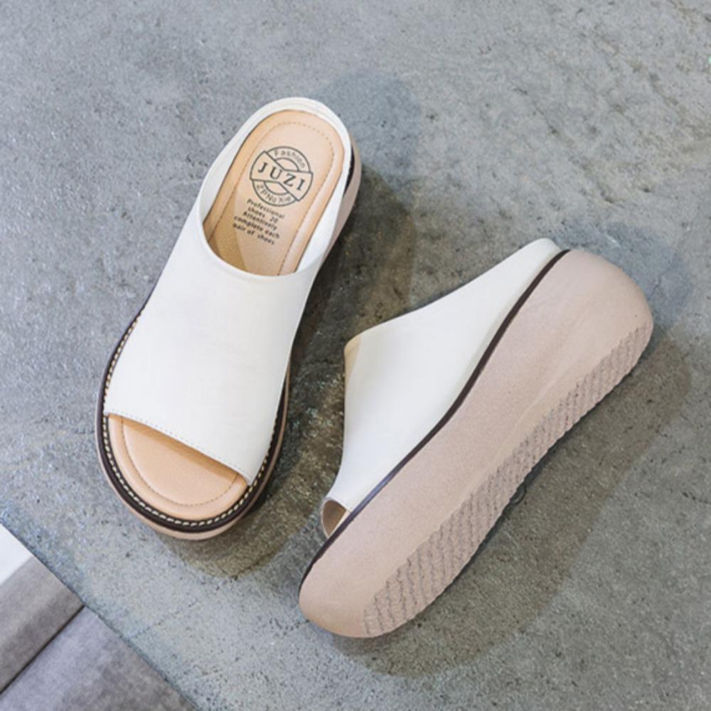 Dámské pantofle, 2025, nové kožené, zvětšující výšku, retro, ležérní, silná podrážka, prodyšné, plážové boty pro ženy