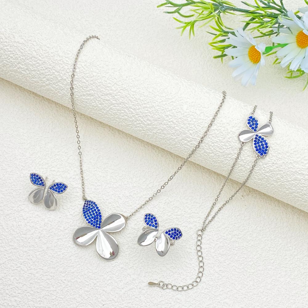 Flora Romantic Sparkling Four Leaf Clover Zircon Set Copper Women's Jewelry Anniversary Dating Earrings Necklace Ring Bracelet