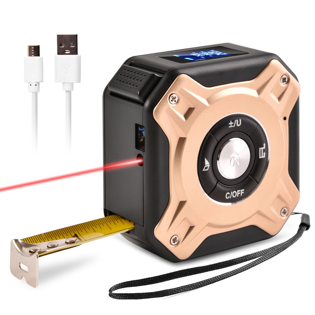 Smart Laser Distance Tape Measure 40M Laser Range 5M Steel Tape Front Back Reference Switch Unit Conversion LCD Display