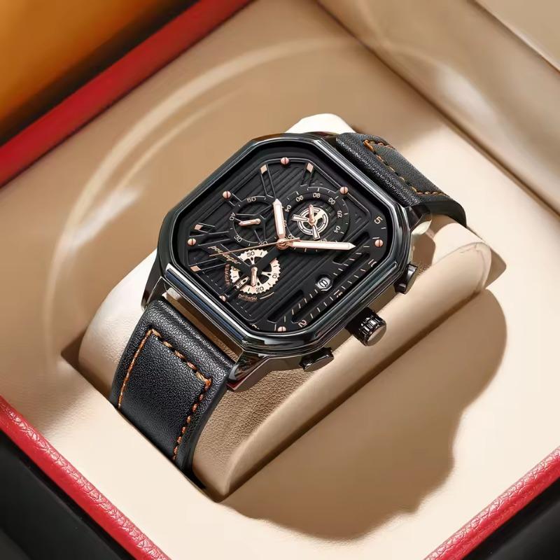 POEDAGAR Luxury Casual Men's Watch Fashion Sports Chronograph Leather Watches Waterproof Luminous Military Wristwatch Gift