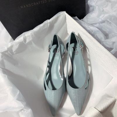 Pointed Hollow Single Shoes Temperament Middle Heel Elegant Style Super Versatile and Comfortable Women's Pedal Special-shaped Heel Bag Head Sandals