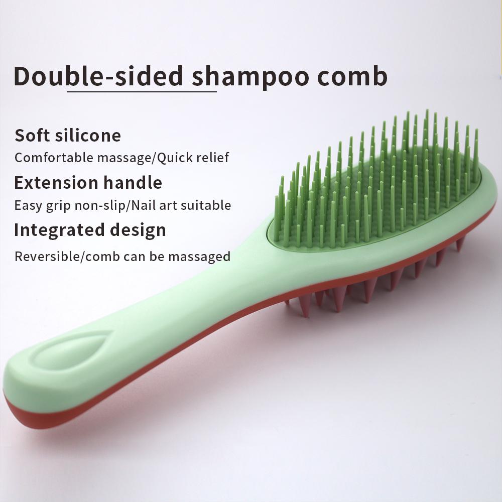 Home Long Handle 2-in-1 Comb for Double-sided Shampoo Brush Silicone with Handle Shampoo Comb Wet and Dry Shampoo Massage Brush