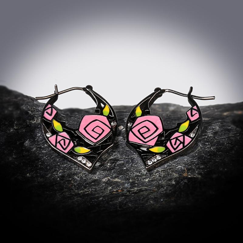 2024 Новые Ретро Серьги с Эмалью Цветок Леса Серебряная Игла Ручная Работа Эмалевые Серьги Свадебная Вечеринка Подарок розовый