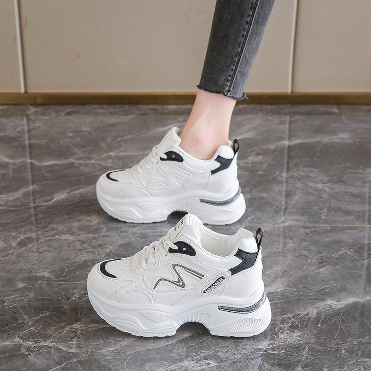 [Youshilai] Fashion color matching casual sports shoes women's 2025 spring new thick-soled inner height-increasing temperament single shoes