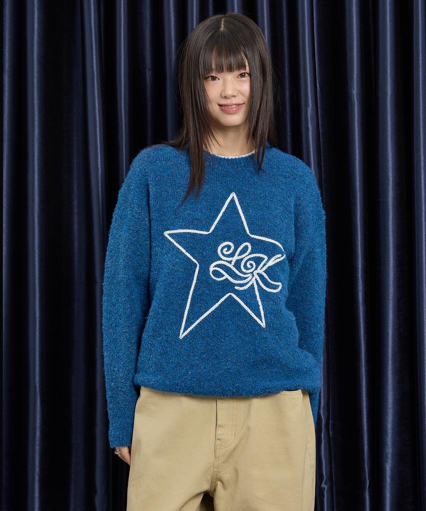 WAIKEI Star Line Boucle Knit Blue