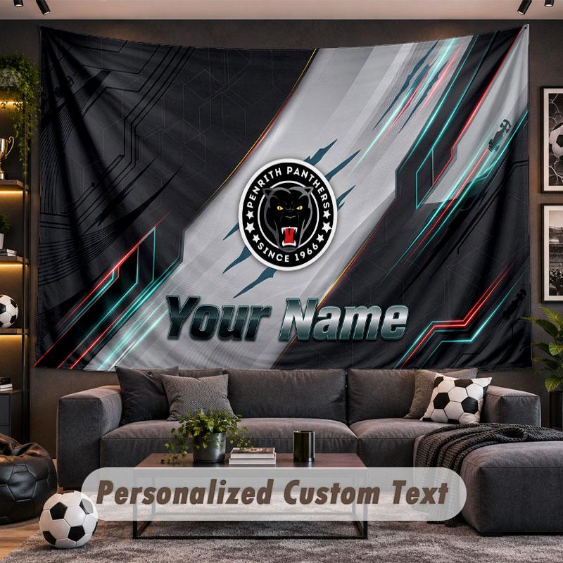 Wall Hanging Tapestry Custom NamePenrith Panthers Pattern Personalized Printed Fabric Wall Decor