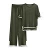 Womens Knit 2 Piece Sweater Sets Short Sleeve Pullover Tops Elastic Waist Wide Leg Pants Women Set