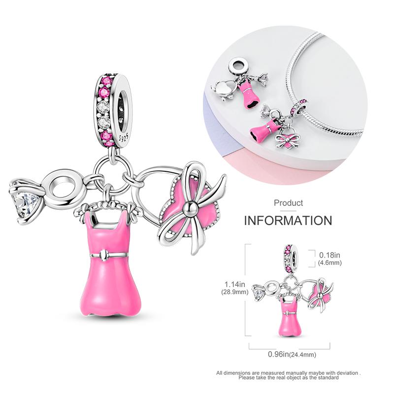 New Copper Bow Star Love Pink Series Charm Beads Suitable For 3Mm Original Bracelet Diy Fashion Jewelry Gift