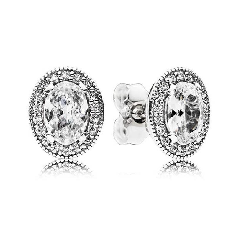 Pandora Oval Pave Design - Stud Earrings Women s Silver 296247CZ