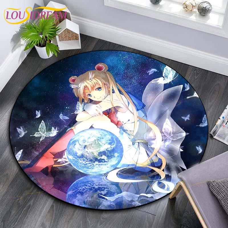 Sailor Moon Rugs Anime Carpet Trending Soft Carpets and Rugs for Living Room Anti-Slip Rugs for Bedroom Round