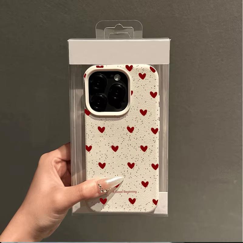 Phone Case For iPhone 17 16 15 14 Plus 13 12 11 Pro Max 17 Air X XR XS Love Heart Lichee Pattern Shockproof Bumper Cover
