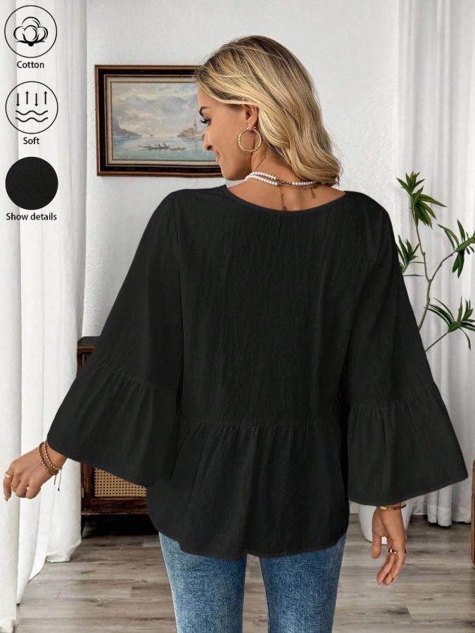 2026 European Women's Retro V-neck Ruffle Sleeve Spring/Summer Top
