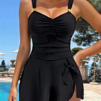Damen Badeanzug Sexy Schwarz Kordelzug Einteiler Badeanzug Bikini Strandmode