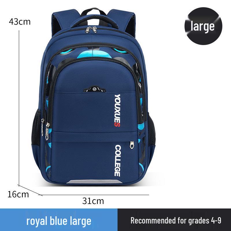 Boys' Water-Repellent Multi-Compartment Backpack, Large Capacity, Double Shoulder, for Grades 3-6 & Junior High.