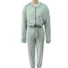 Collection of 2 Pieces Women Coat Pants Suit Hooded Zip-up Long Sleeve Short Top Elastic Hem And Waist Ankle-banded Pockets Trousers Winter D