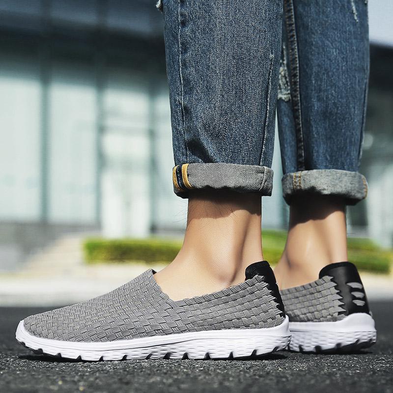 Summer Men Sneakers Black Braid Beach Sports Shoes Casual Slip On Flats