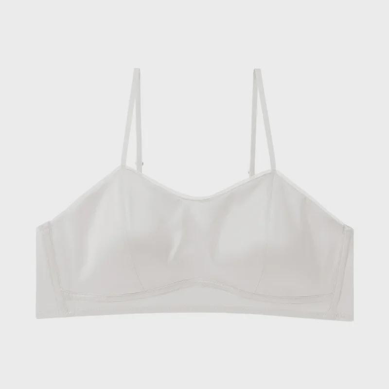 "Guolian Ultra-Thin Mulberry Silk Satin Tube Top: Glossy, Breathable, Comfortable, Wire-Free Bra"