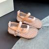 Girls Sandals Mesh Weave Soild Color Kids Princess Shoes Non-slip Soft Sole 2025 Summer New Children Flat Shoes Ins Trendy Sweet