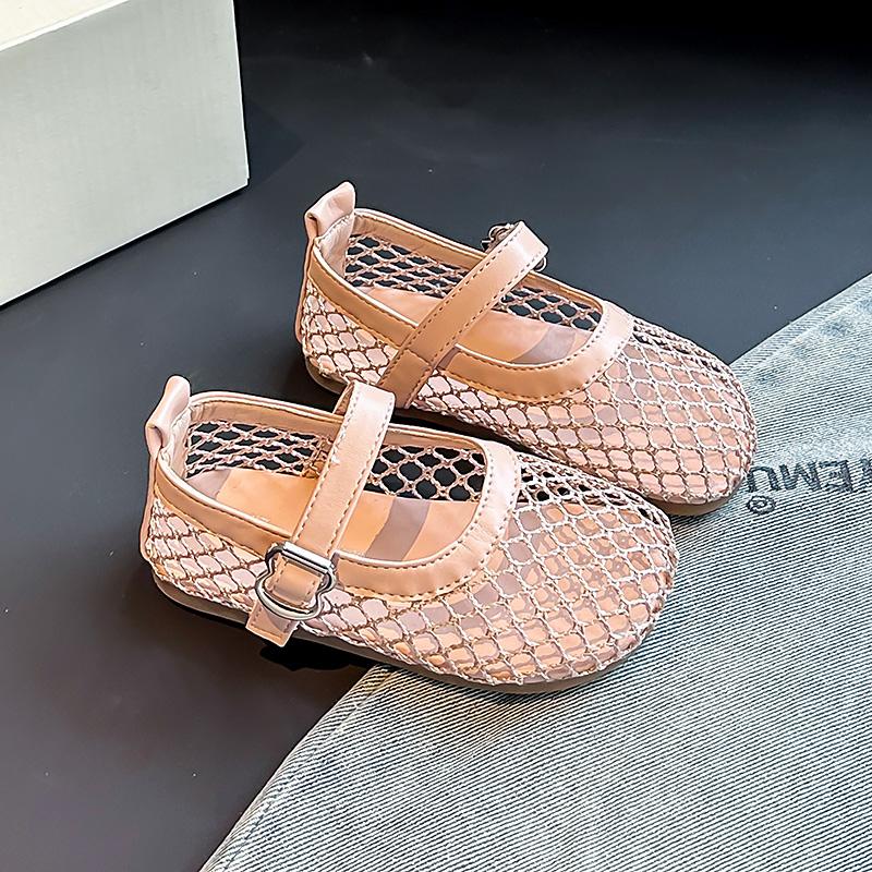 Girls Sandals Mesh Weave Soild Color Kids Princess Shoes Non-slip Soft Sole 2025 Summer New Children Flat Shoes Ins Trendy Sweet