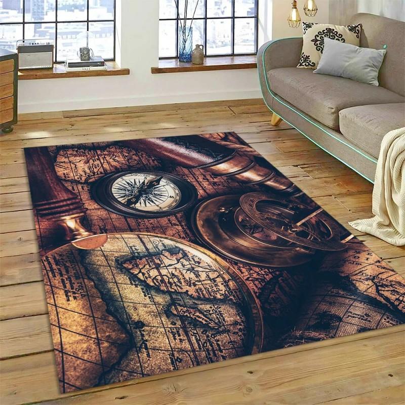Antike Seekarte Weltkarte Teppich Schlafzimmer Vollflächig Große Größe Wohnzimmer Teppich Schmutzabweisend Pflegeleicht Weiche Matte
