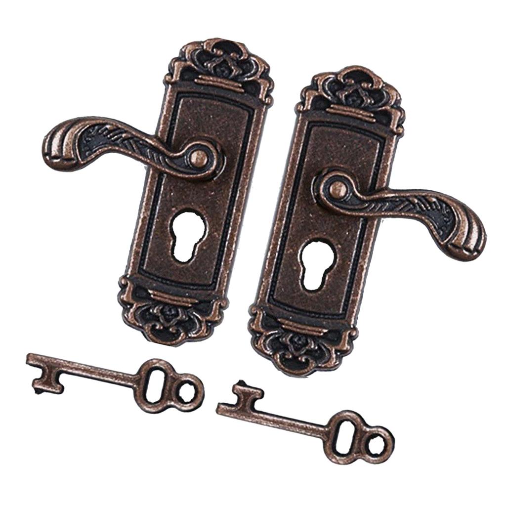 1:12 Scale Miniature Door Lock and Key Set 2 in 1 Pack Door Knocker Lock Set Vintage Dollhouse Decoration Accessories