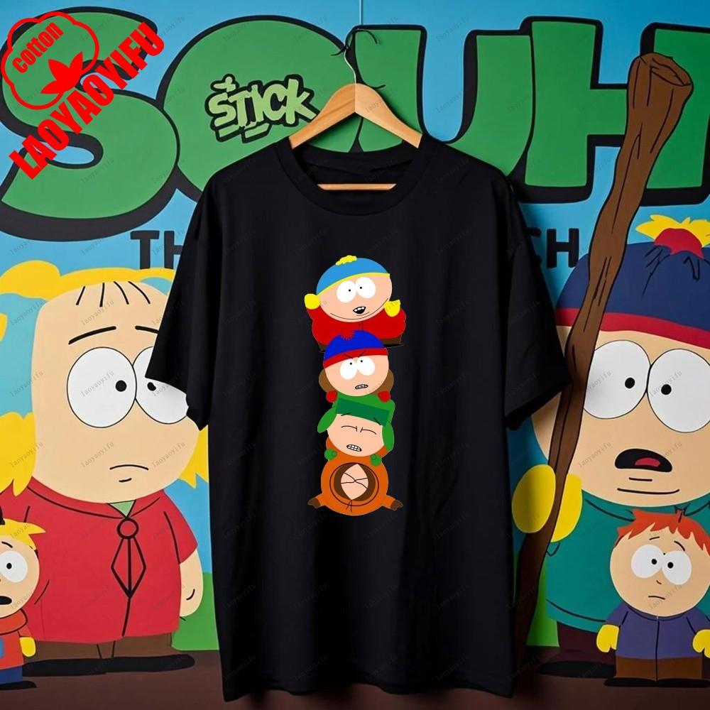 South Parks kleiner fetter Junge Cartman Süßes Cartoon Gedrucktes T-Shirt Shirt Humorvolle Streetwear Unisex Sommer Rundhals Kurzärmlig