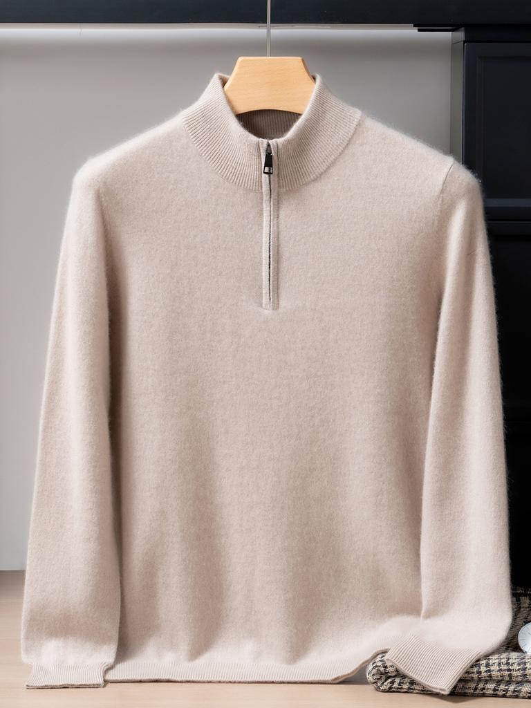 Albas Small Cashmere 100% Cashmere Shirt Half High Zip Sweater Knitted Sweater