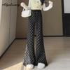 Elegant Fashion Autumn Winter Women Flare Pants High Waist Black Gray Polka Dot Knitted Trousers Feminine Ruffles Sweet Knitting Pants