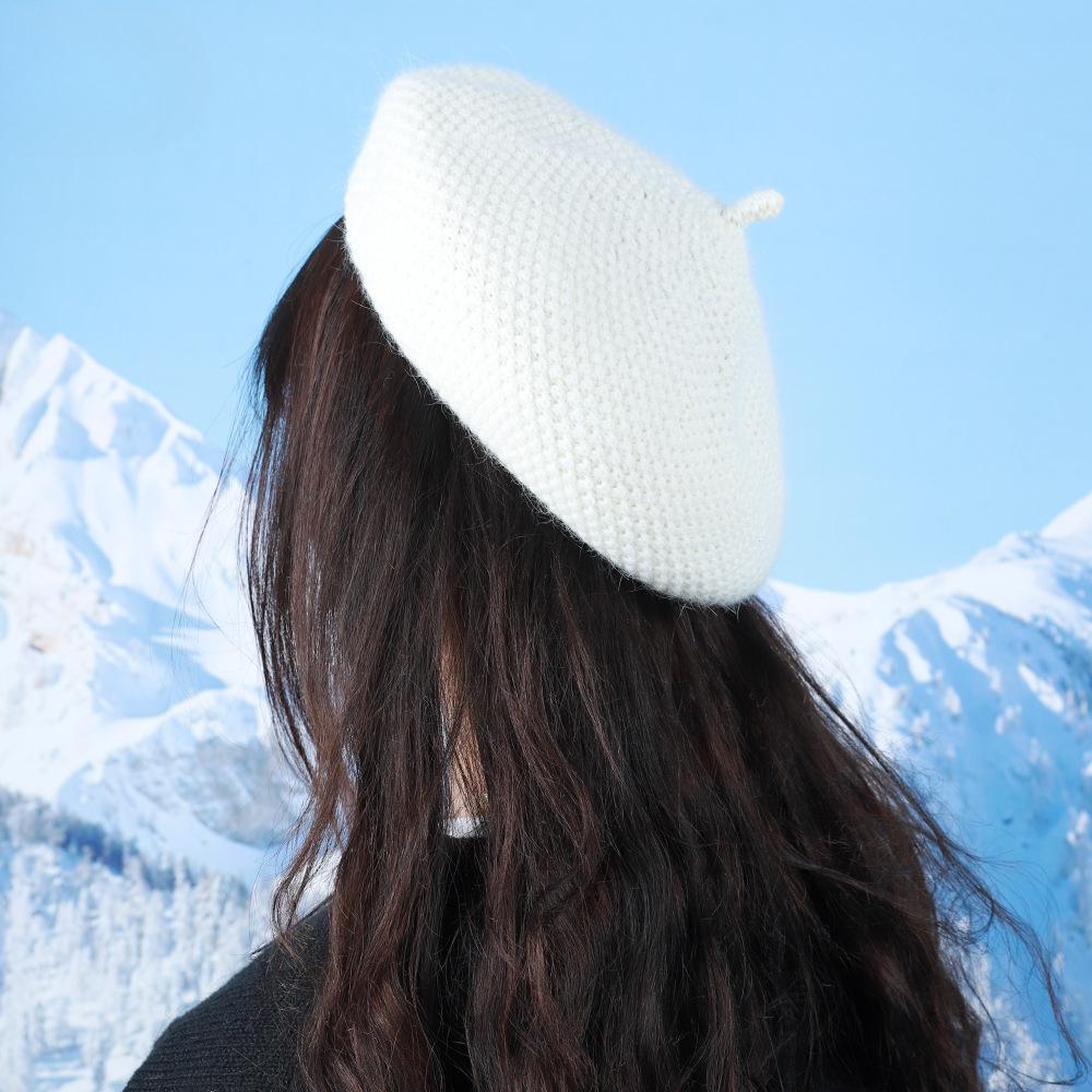 Beret Women's Autumn and Winter Knitted Wool Painter Hat Literary Versatile Elegant Warm Face Showing Little Beret Pumpkin Hat