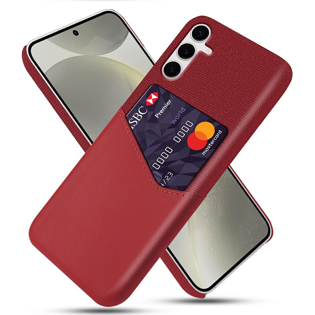 For Samsung Galaxy S25+ Case PU Leather Card Slot Cloth Texture Hard PC Phone Cover