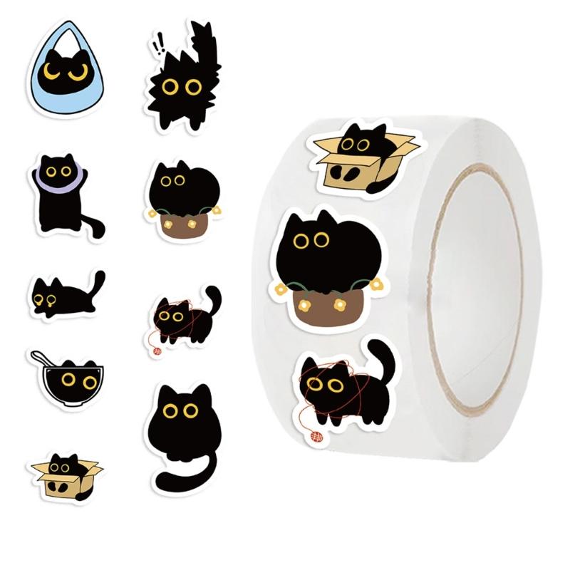 Adorable Haunted Kitten Theme Sticker Pack 500 Sheets Safe Removable Wall Decals For DIY Crafts School Activities Black Cats Party