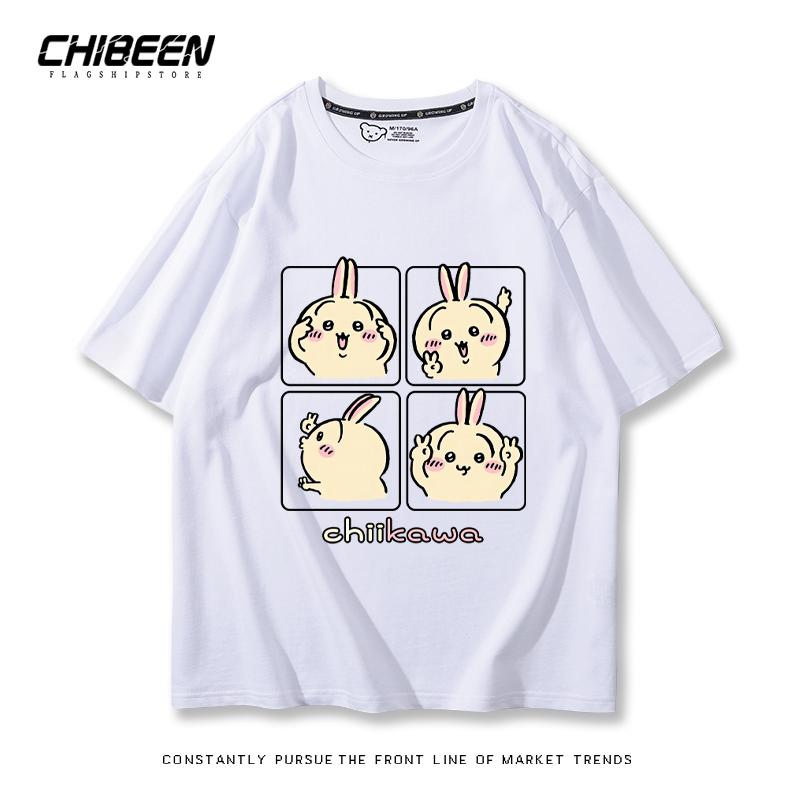 Chiikawa Cute Four-cell Pattern T-shirt Summer High Quality 100% Cotton T-shirt Casual Comfortable Loose Men's T-shirt