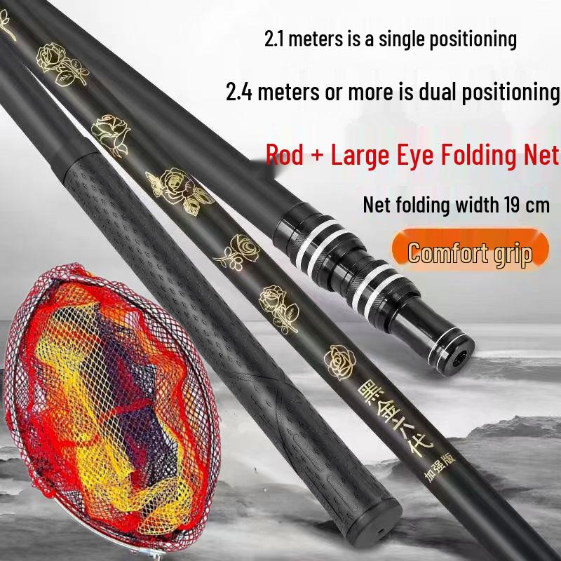 Ultra-Hard Telescopic Carbon Landing Net: Super Strong, Lightweight, Retractable, Double Position Folding Pole