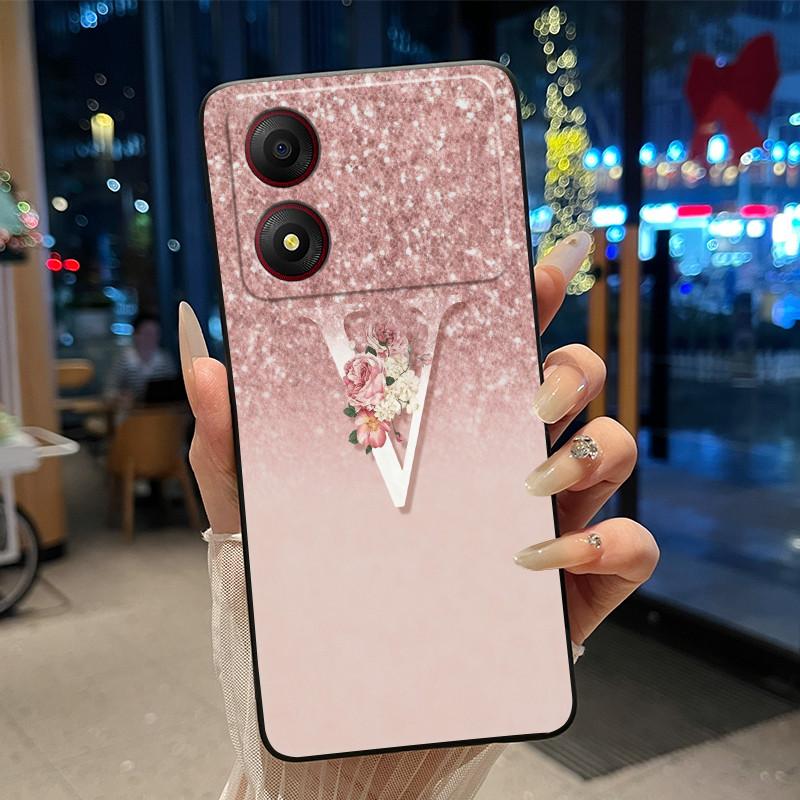 New Design Letter Flower Pattern Soft Silicone Black Phone Case For ZTE Blade A34 4G Anti-scratch Shell ZTE Blade A34 4G Casing