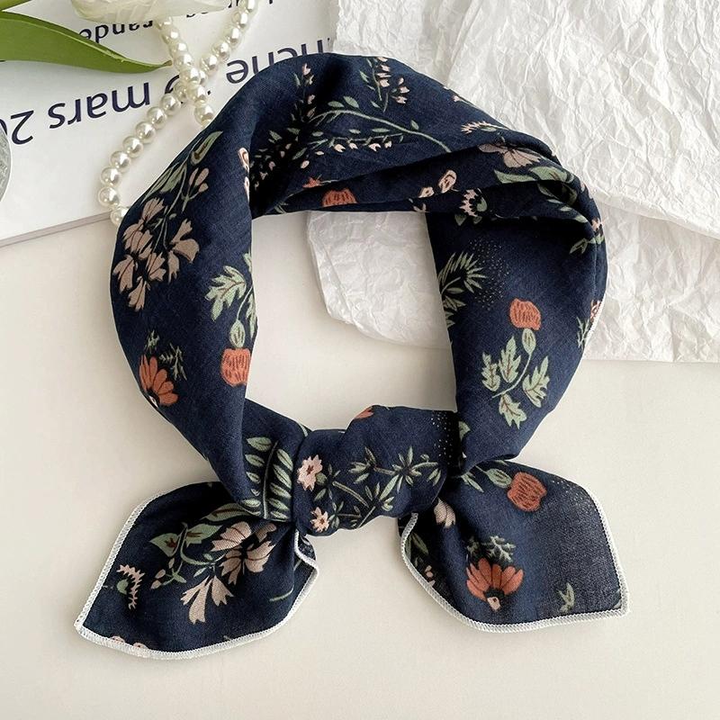 56cm Soft Retro Soft Cotton Square Scarf for Women Neckerchief Cotton Headscarf Floral Printed Small Scarf Hijabs