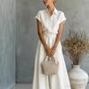 Women White Short Sleeve Shirt Maxi Dress Casual Lapel Button Down Loose Fit