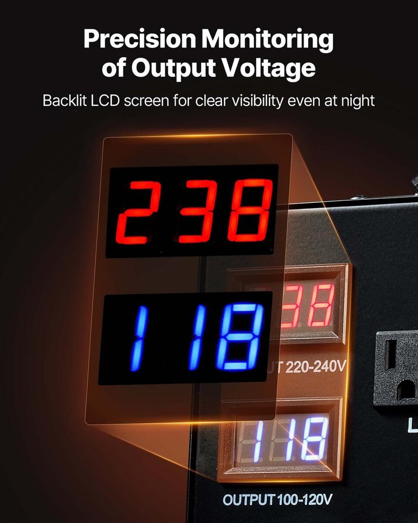 Transformador Convertidor de Voltaje Automático, 5000VA, Transformador de Potencia Elevador/Reductor de Servicio Pesado, 110V a 220V y 220V a 110V, con 3 Tomas de EE. UU., 3 Tomas de UE,
