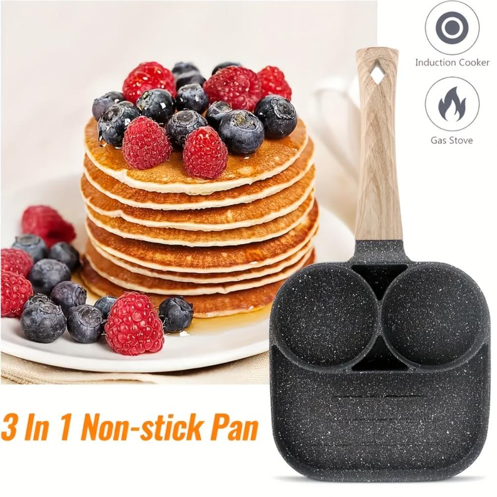 Breakfast Frying Pan Omelet Pan Beef Steak Saucepan Non-Stick Aluminum 2-Hole Omelet Pan with Wooden Handle Pancake Pans