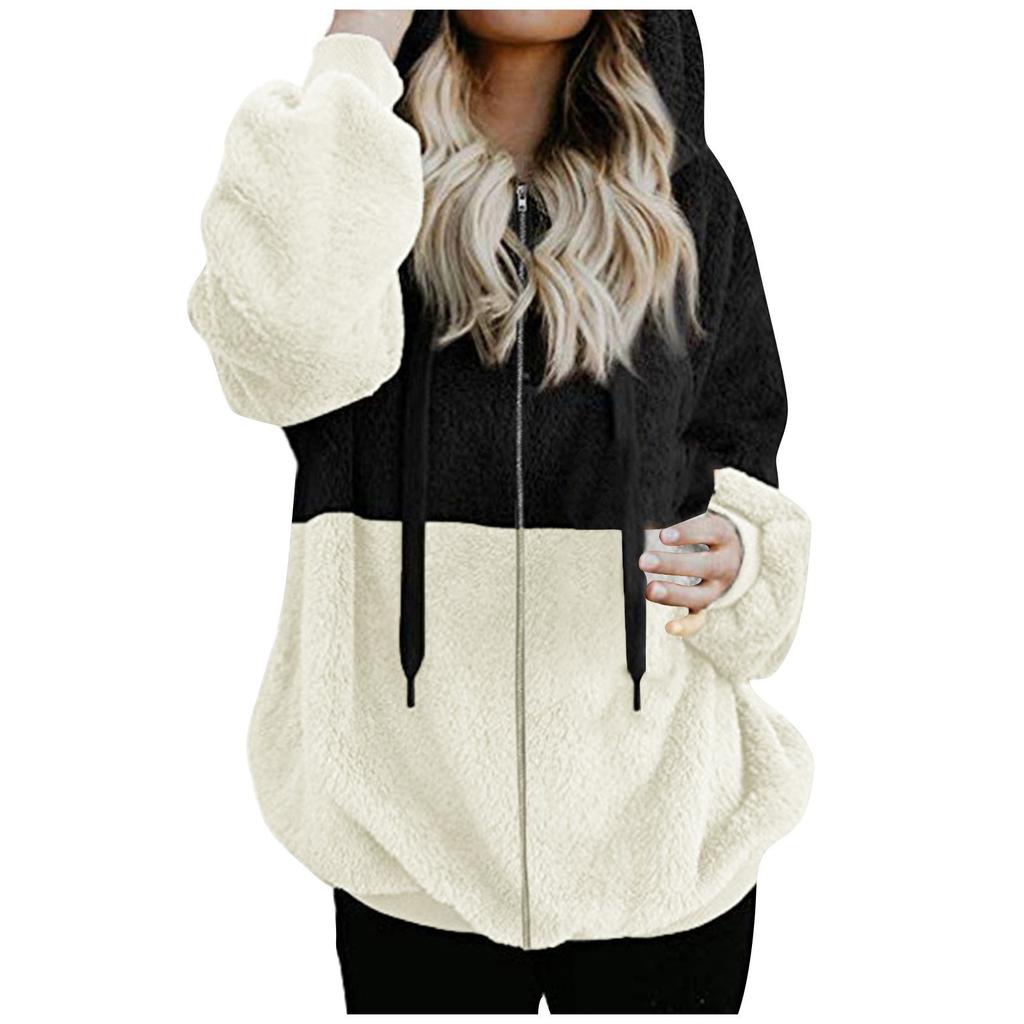 Damen Kapuzen-Sweatshirt-Mantel, Winter, warm, Reißverschlusstaschen, Baumwollmantel, Oberbekleidung