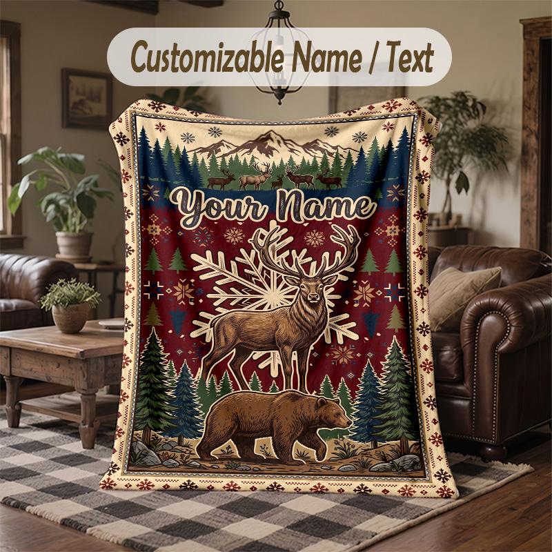 Winter Snowman Celebration Theme Throw Blanket Custom Name Text Personalized Blanket Soft Cozy Blanket for Home Sofa Bed