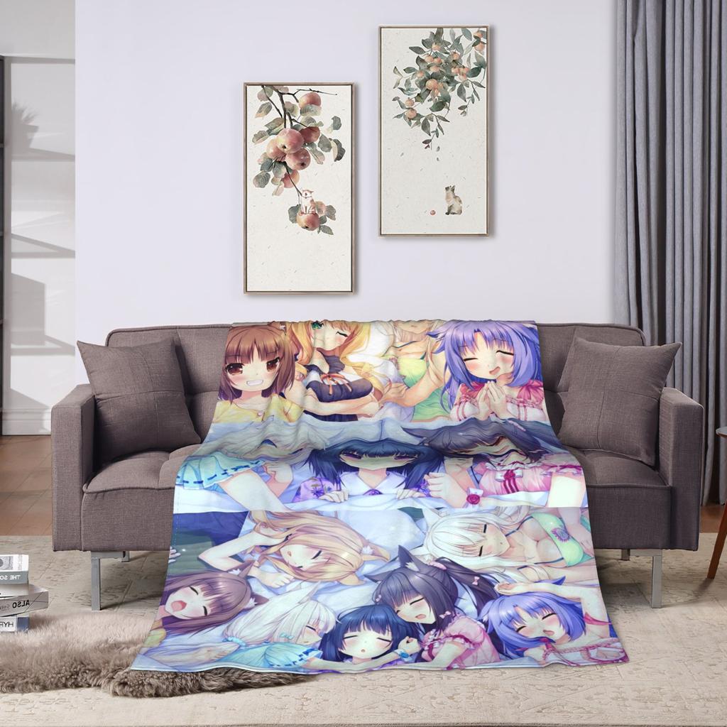 Kawaii Nekopara Anime Catgirls Blankets Fleece  Super Warm Throw Blankets for Outdoor Travel Bedroom Quilt