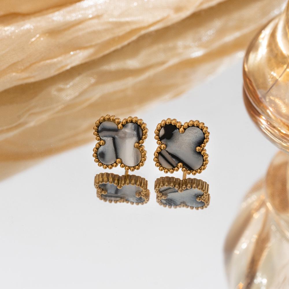 

Серьги из нержавеющей стали, серьги с четырехлистным клевером, женские минималистичные украшения для ушей из 18-каратного золота 18k real gold серый