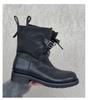 Cowhide version~ Retro belt buckle knight boots thick heel western cowboy boots women's thin boots round head locomotive short boots