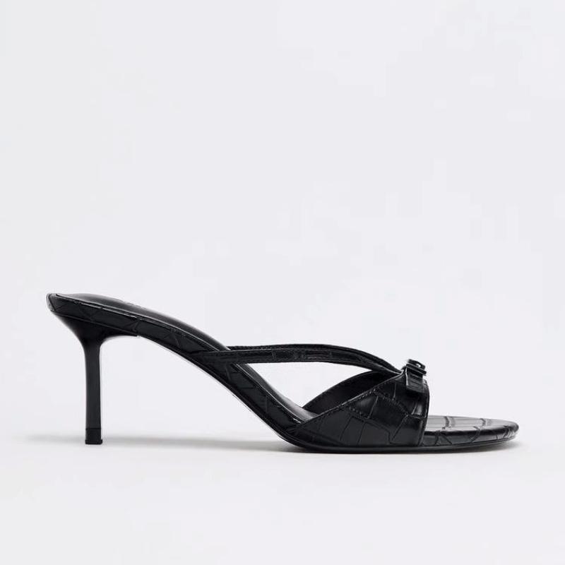 High Heels New Product Line with Metal Buckle Slippers Mesh Fabric Bow Decoration High Heel Sandals Women Shoes Women's Sandals
