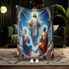 1PC Jesus Portrait Blessing Throw Inspirational Gifts and Prayers Religious Blanket Soft Cozy Warm Blankets for Women Men Gift