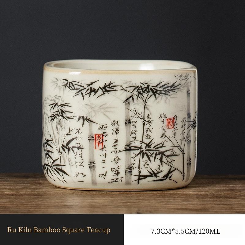 Taza de Té China de Bambú de 120 ml Cerámica Ru Yao Apertura Amarilla Hermosa Taza de Té Flores Vajilla Taza de Maestro Juego de Té KungFu